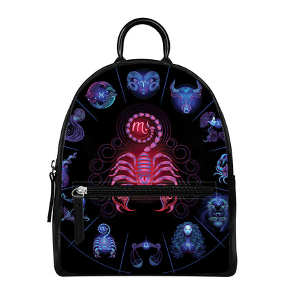 Scorpio And Astrological Signs Print Leather Backpack