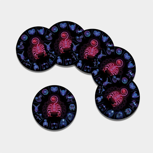 Scorpio And Astrological Signs Print Leather Coaster Set