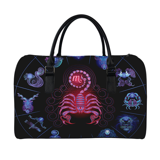 Scorpio And Astrological Signs Print Leather Duffle Bag