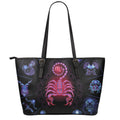 Scorpio And Astrological Signs Print Leather Tote Bag With Zipper