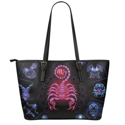 Scorpio And Astrological Signs Print Leather Tote Bag