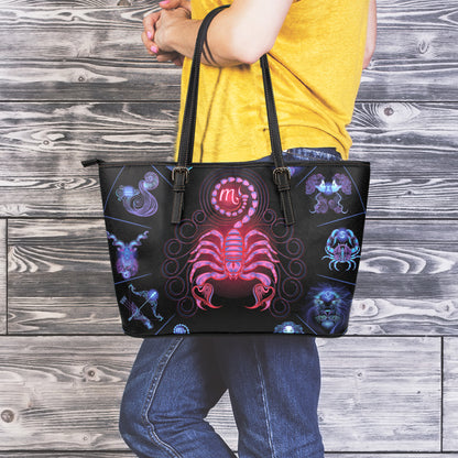 Scorpio And Astrological Signs Print Leather Tote Bag