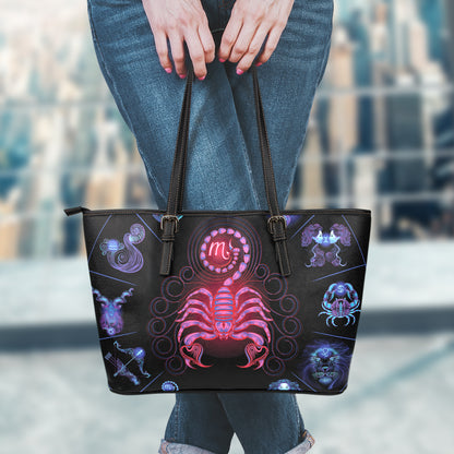 Scorpio And Astrological Signs Print Leather Tote Bag