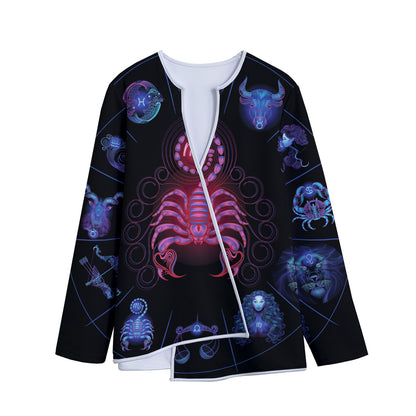 Scorpio And Astrological Signs Print Long Sleeve Short Coat