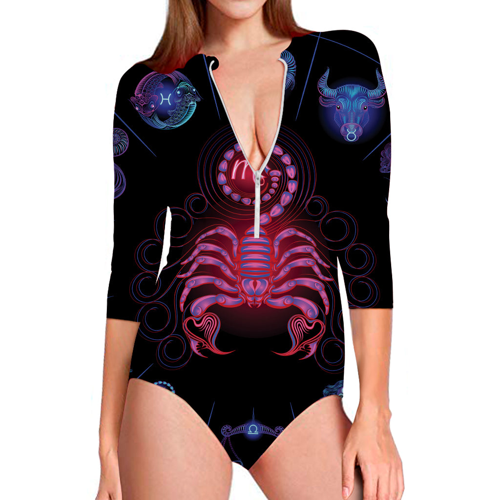 Scorpio And Astrological Signs Print Long Sleeve Swimsuit
