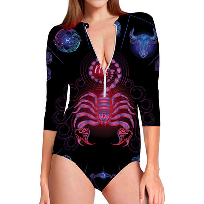 Scorpio And Astrological Signs Print Long Sleeve Swimsuit