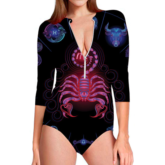 Scorpio And Astrological Signs Print Long Sleeve Swimsuit