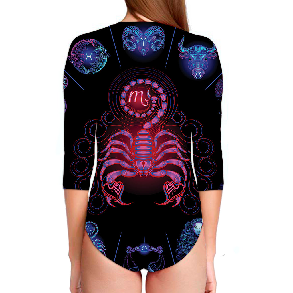 Scorpio And Astrological Signs Print Long Sleeve Swimsuit