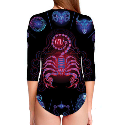 Scorpio And Astrological Signs Print Long Sleeve Swimsuit