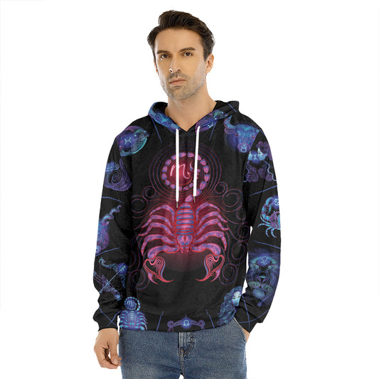 Scorpio And Astrological Signs Print Men's Velvet Pullover Hoodie