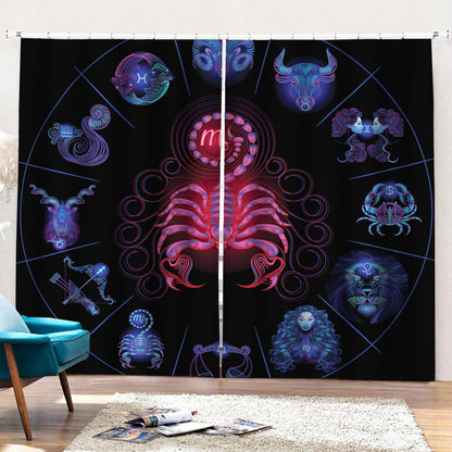 Scorpio And Astrological Signs Print Pencil Pleat Curtains
