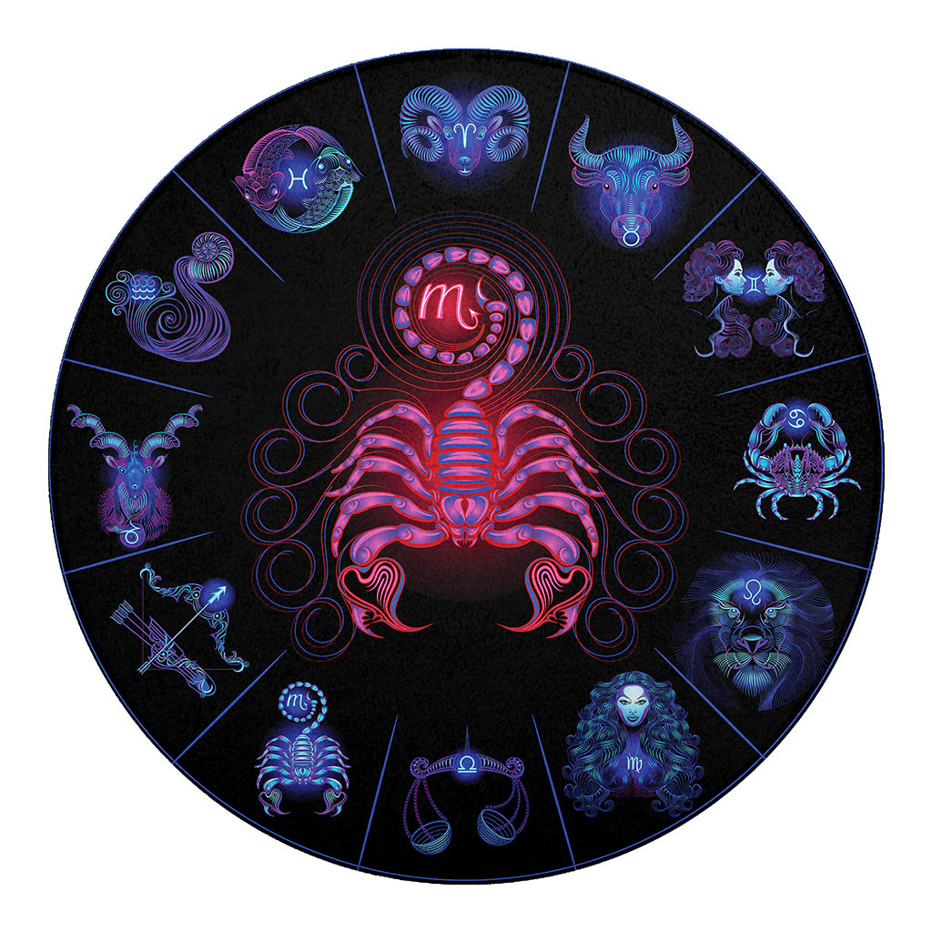 Scorpio And Astrological Signs Print Round Blanket