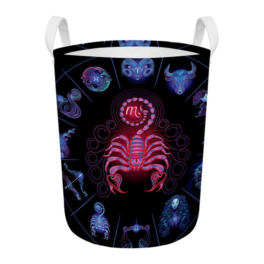 Scorpio And Astrological Signs Print Round Laundry Basket
