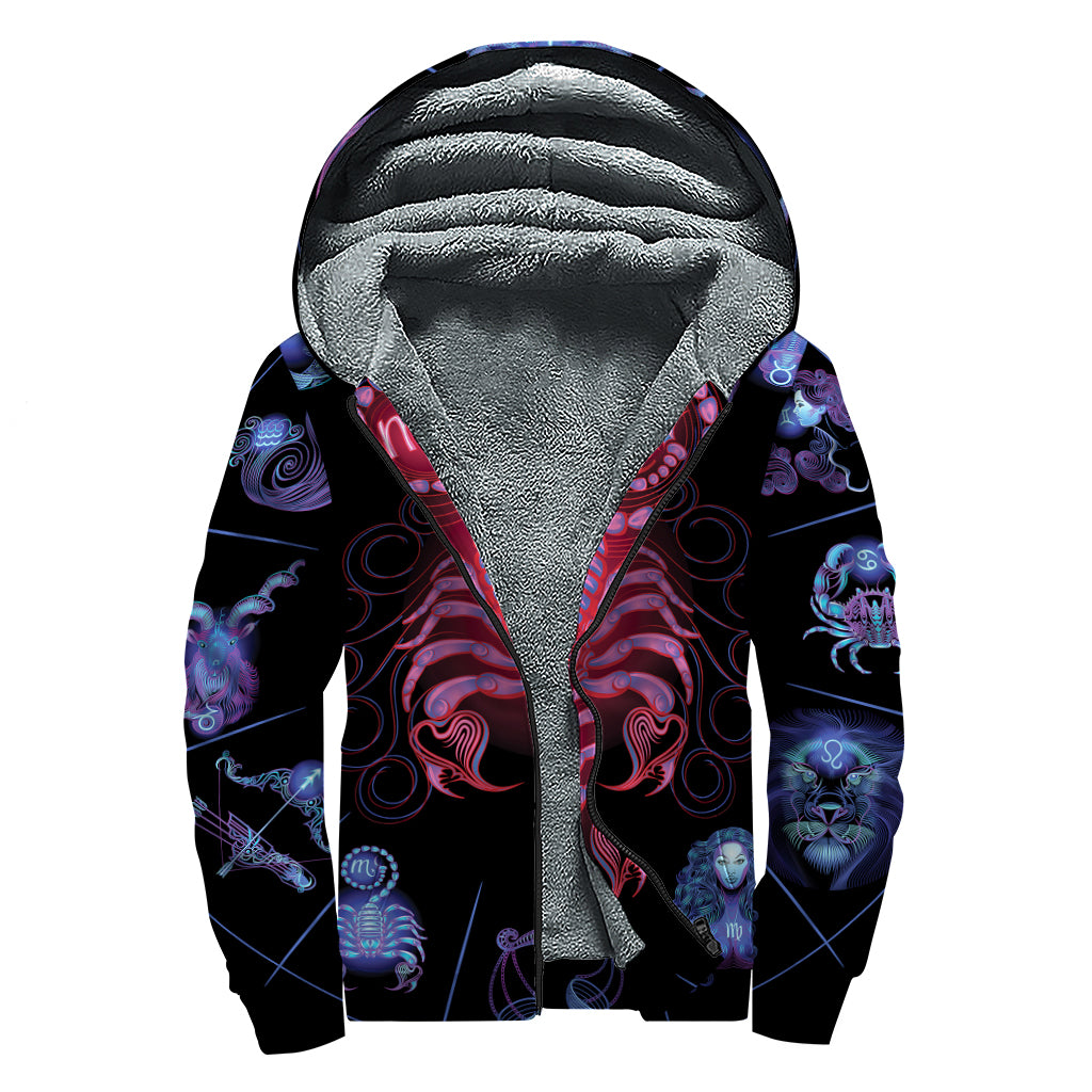 Scorpio And Astrological Signs Print Sherpa Lined Zip Up Hoodie