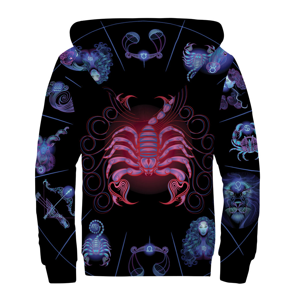 Scorpio And Astrological Signs Print Sherpa Lined Zip Up Hoodie