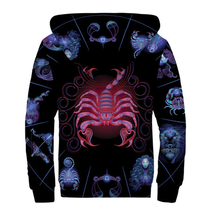 Scorpio And Astrological Signs Print Sherpa Lined Zip Up Hoodie
