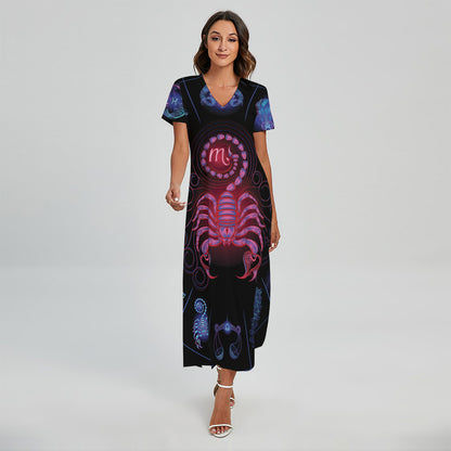 Scorpio And Astrological Signs Print Short Sleeve Maxi Dress
