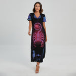Scorpio And Astrological Signs Print Short Sleeve Maxi Dress