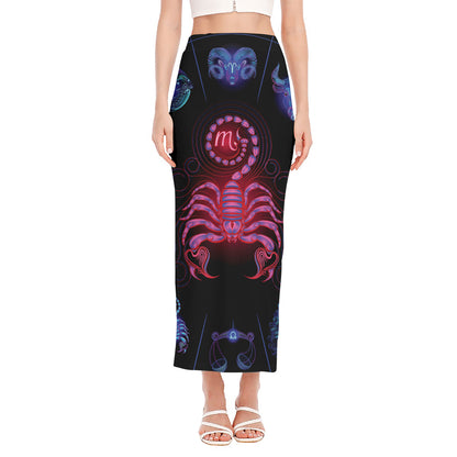 Scorpio And Astrological Signs Print Side Slit Maxi Skirt