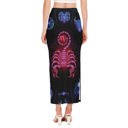 Scorpio And Astrological Signs Print Side Slit Maxi Skirt