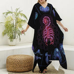 Scorpio And Astrological Signs Print Silk V-Neck Kaftan Dress