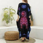 Scorpio And Astrological Signs Print Silk V-Neck Kaftan Dress
