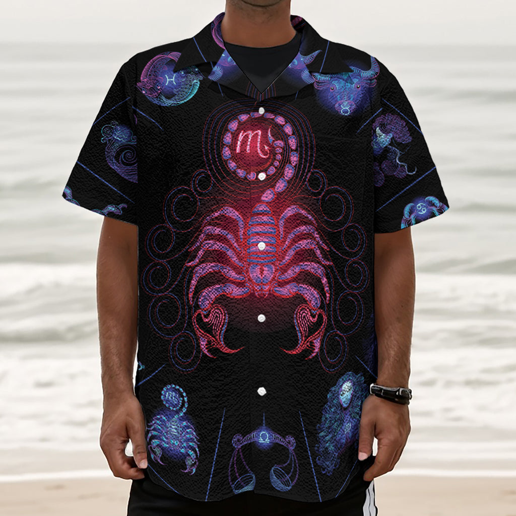 Scorpio And Astrological Signs Print Textured Short Sleeve Shirt