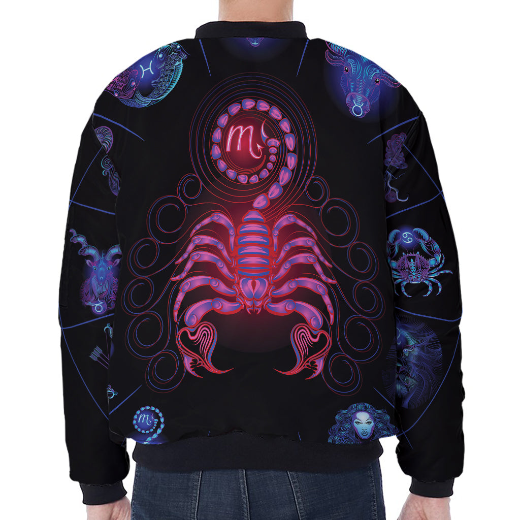 Scorpio And Astrological Signs Print Zip Sleeve Bomber Jacket