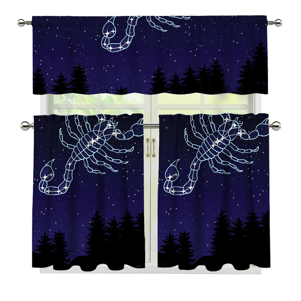 Scorpio Constellation Print 3 Piece Kitchen Curtains