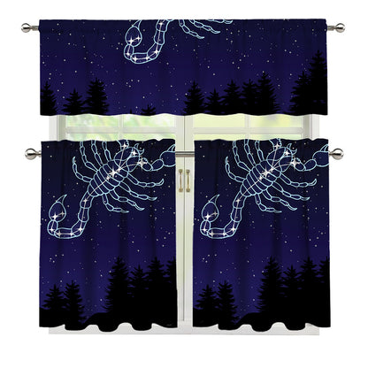 Scorpio Constellation Print 3 Piece Kitchen Curtains