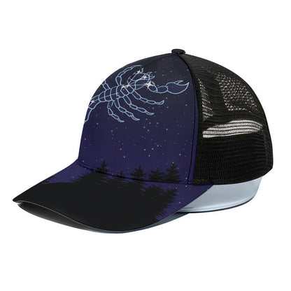 Scorpio Constellation Print Black Mesh Trucker Cap