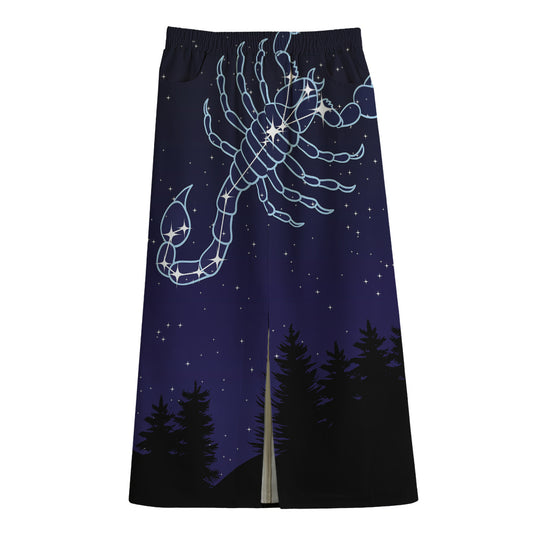 Scorpio Constellation Print Cotton Front Slit Maxi Skirt