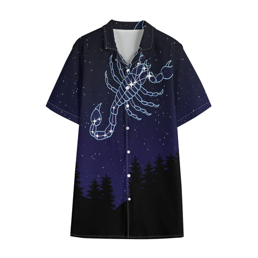 Scorpio Constellation Print Cotton Hawaiian Shirt