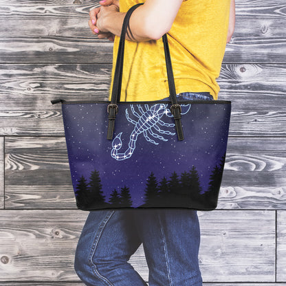 Scorpio Constellation Print Leather Tote Bag