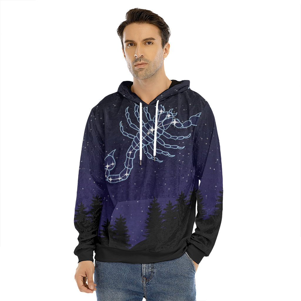 Scorpio Constellation Print Men's Velvet Pullover Hoodie