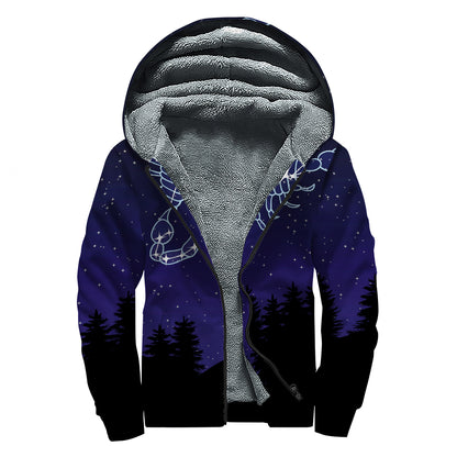Scorpio Constellation Print Sherpa Lined Zip Up Hoodie