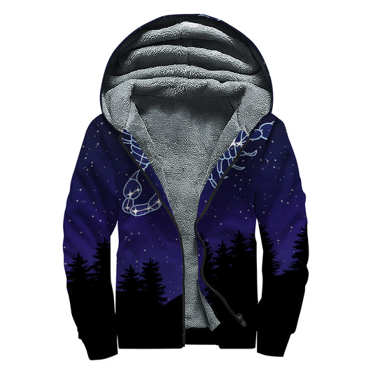 Scorpio Constellation Print Sherpa Lined Zip Up Hoodie