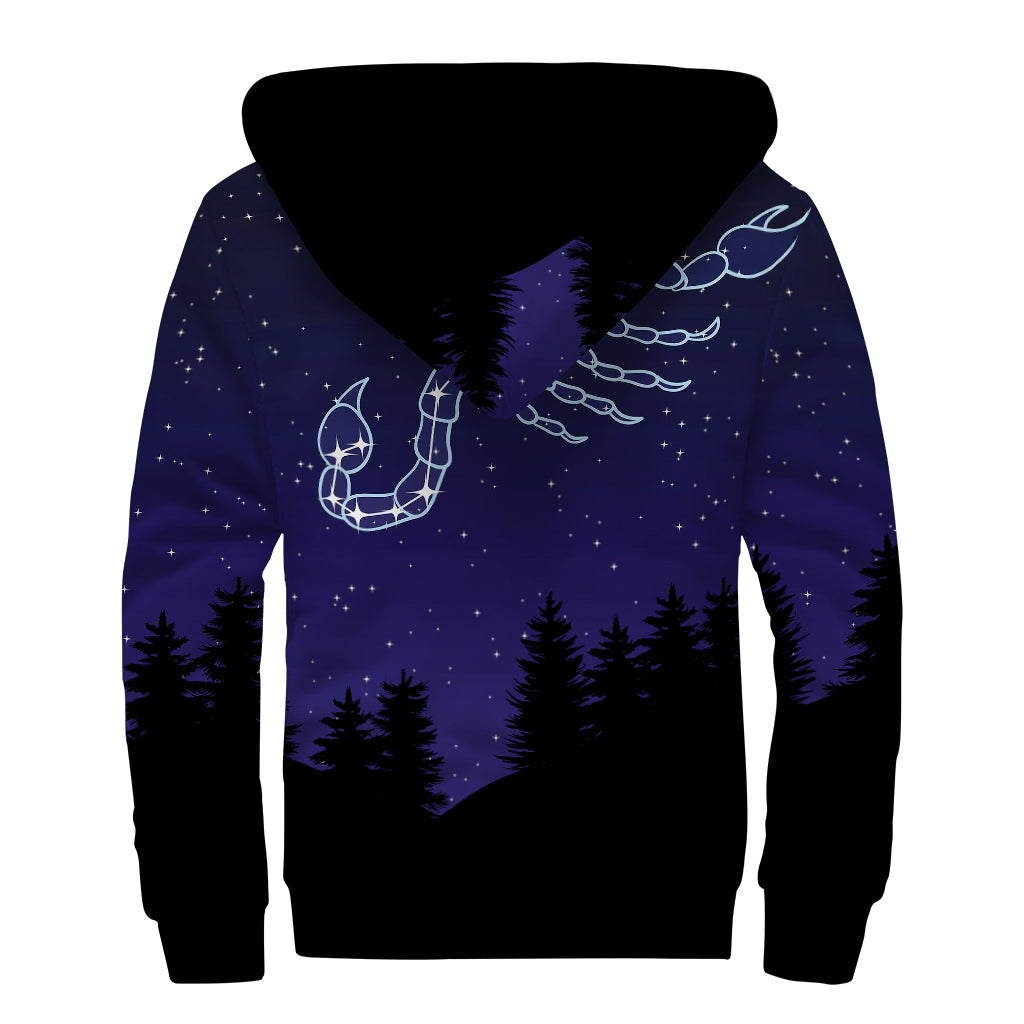 Scorpio Constellation Print Sherpa Lined Zip Up Hoodie