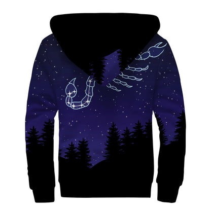 Scorpio Constellation Print Sherpa Lined Zip Up Hoodie