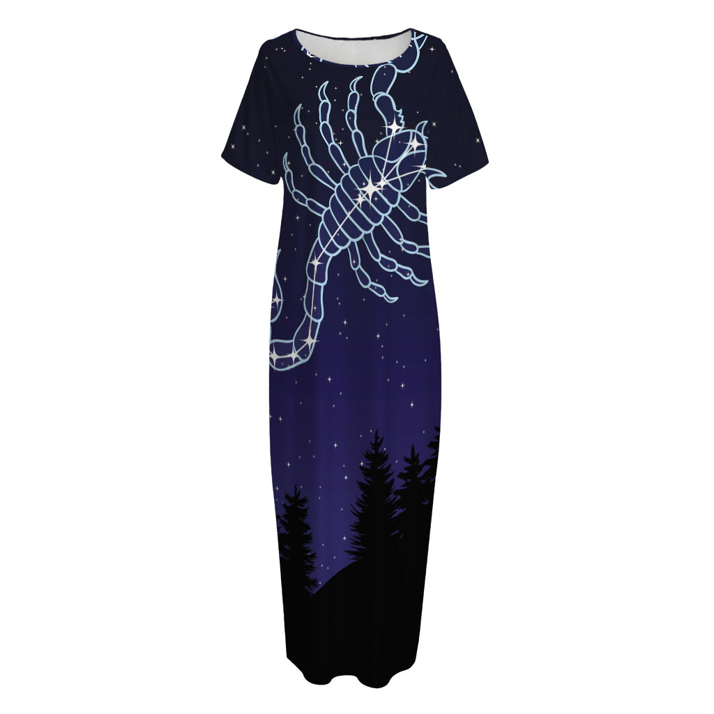 Scorpio Constellation Print Short Sleeve Long Nightdress