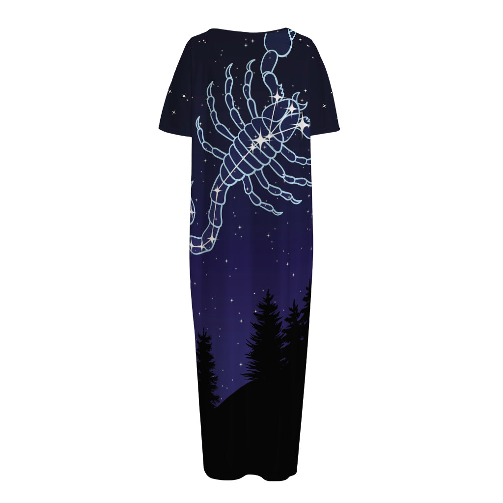 Scorpio Constellation Print Short Sleeve Long Nightdress