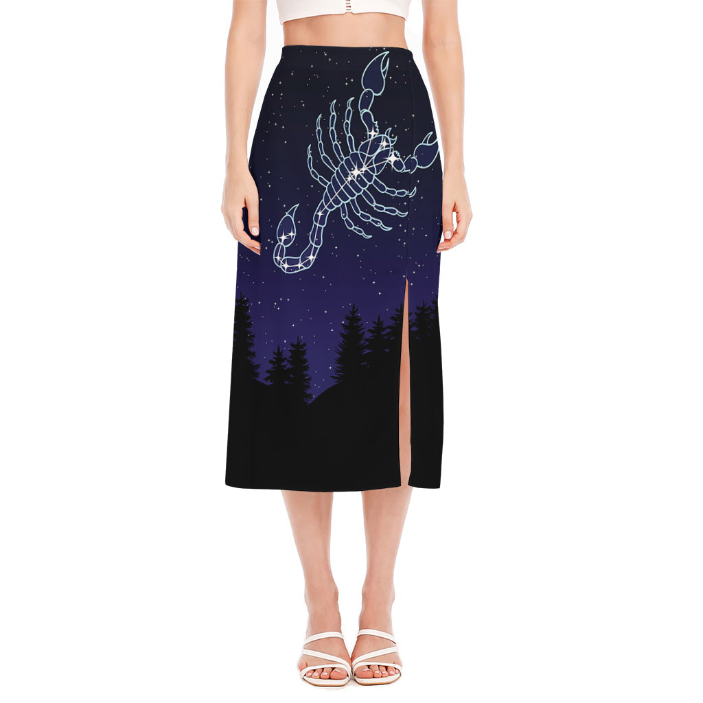 Scorpio Constellation Print Side Slit Midi Skirt