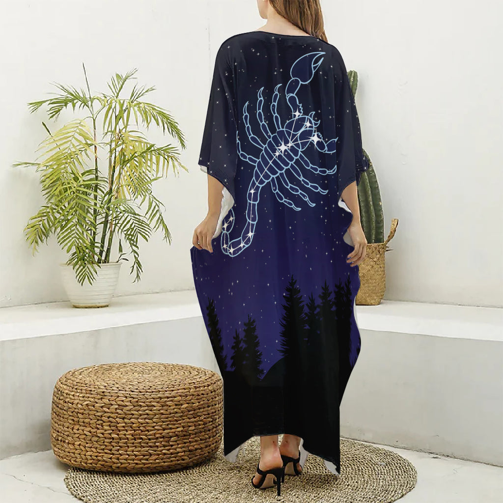 Scorpio Constellation Print Silk V-Neck Kaftan Dress