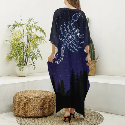 Scorpio Constellation Print Silk V-Neck Kaftan Dress