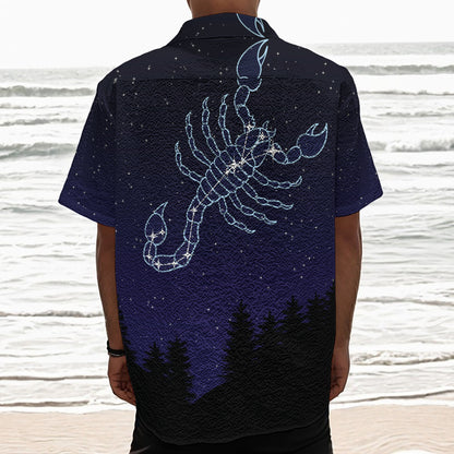 Scorpio Constellation Print Textured Short Sleeve Shirt