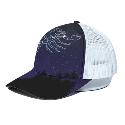 Scorpio Constellation Print White Mesh Trucker Cap