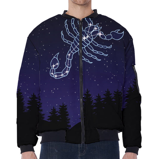 Scorpio Constellation Print Zip Sleeve Bomber Jacket