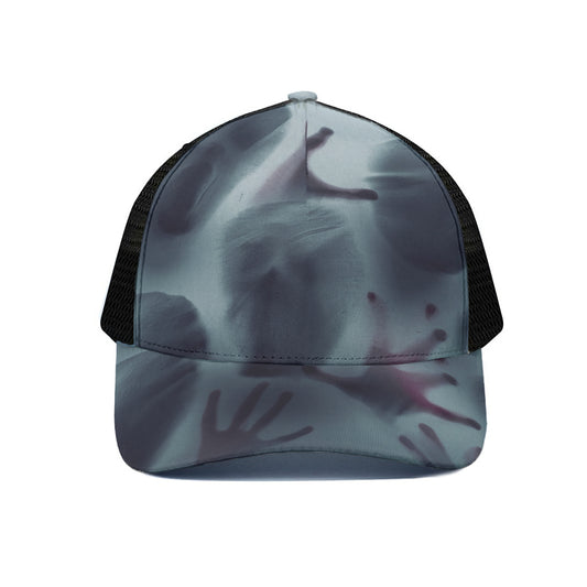 Screaming Horror Ghost 3D Print Black Mesh Trucker Cap