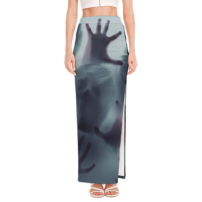 Screaming Horror Ghost 3D Print High Slit Maxi Skirt