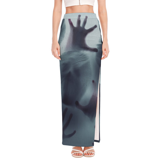 Screaming Horror Ghost 3D Print High Slit Maxi Skirt